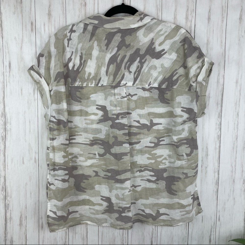 Sanctuary Anthropologie camo linen blend neutral top - Picture 4 of 6